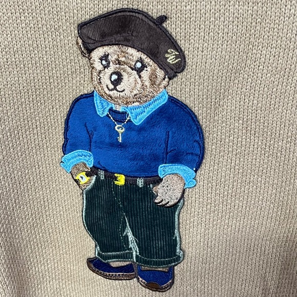 Velvet‎ Corduroy Embroidered Large Bear Crew Neck Sweater Men's Size Medium - Picture 2 of 4